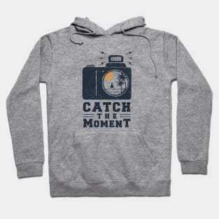 Camera With Beach View. Catch The Moment. Double Exposure Style. Motivational Quote Hoodie